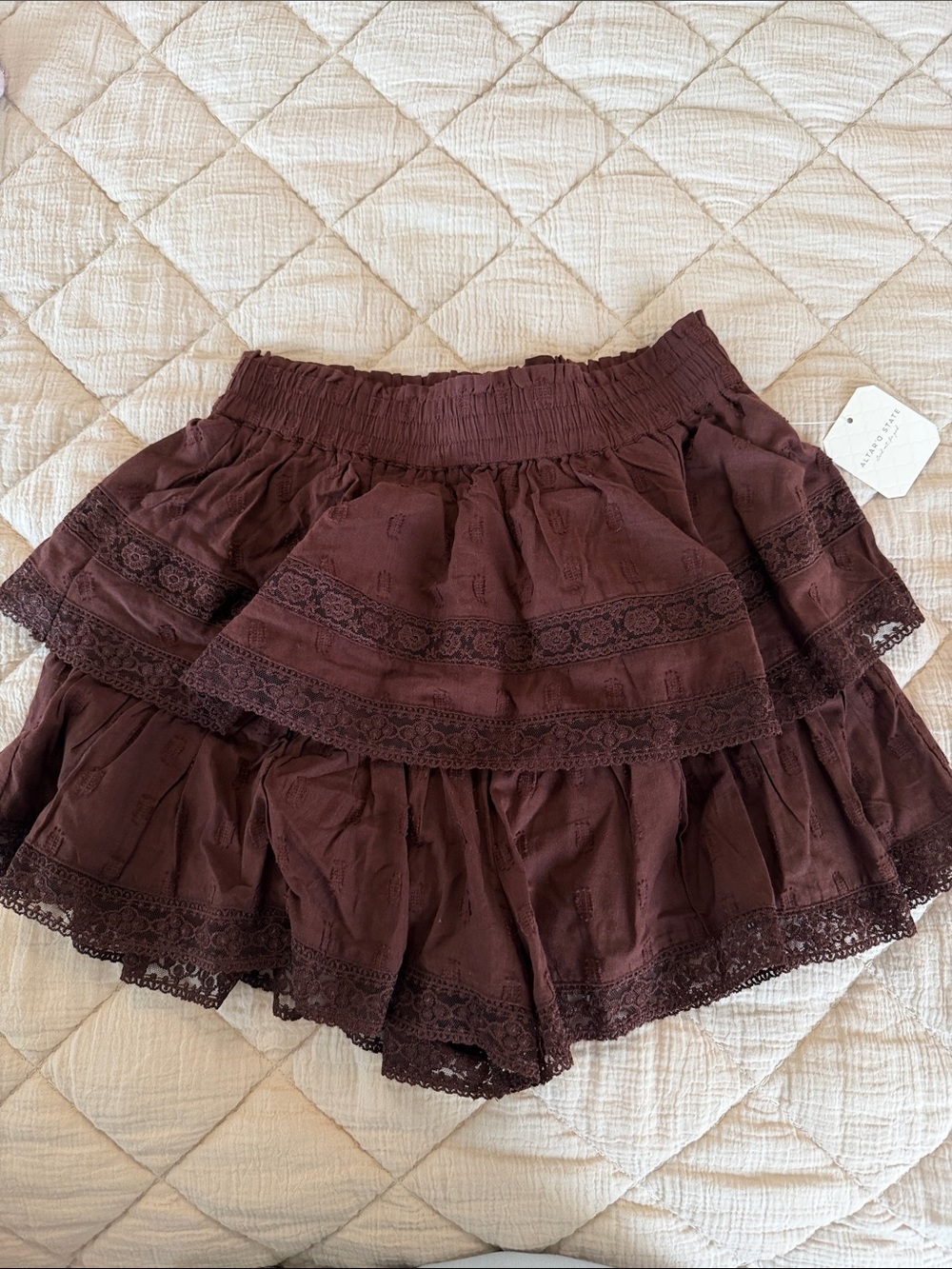 Altar'd State Chocolate Brown Tiered Lace Skirt